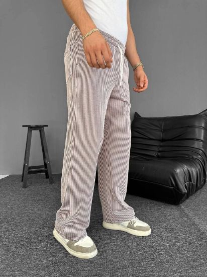 Su Yolu Çizgili Cepli Pantalon - Kahverengi resmi